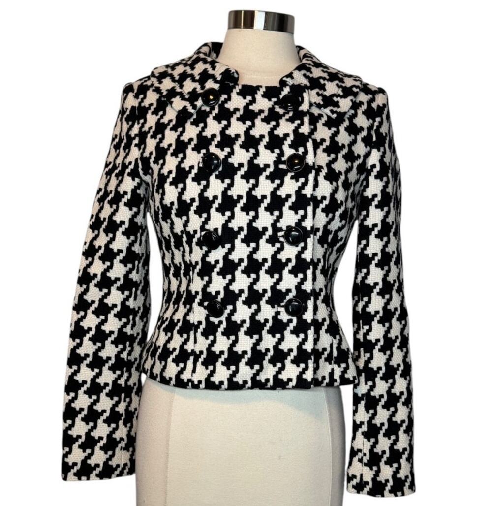 White House Black Market Women’s 6 Houndstooth Double Breasted Jacket